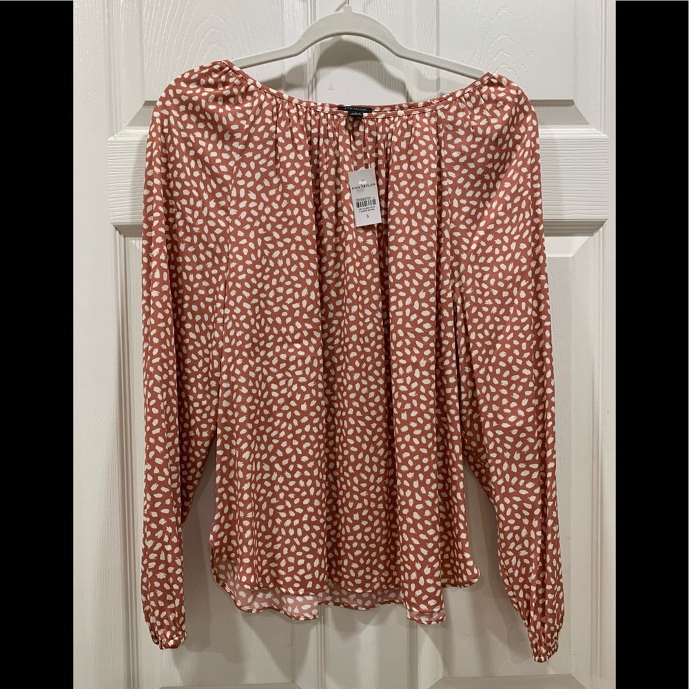 Ann Taylor Print Shirred Neck Top S NWT